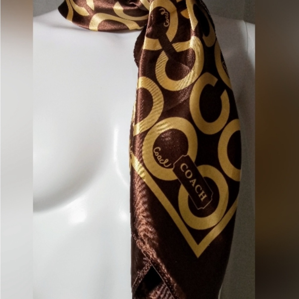 Coach Signature Logo 100% Silk Scarf (Brown & Gold)